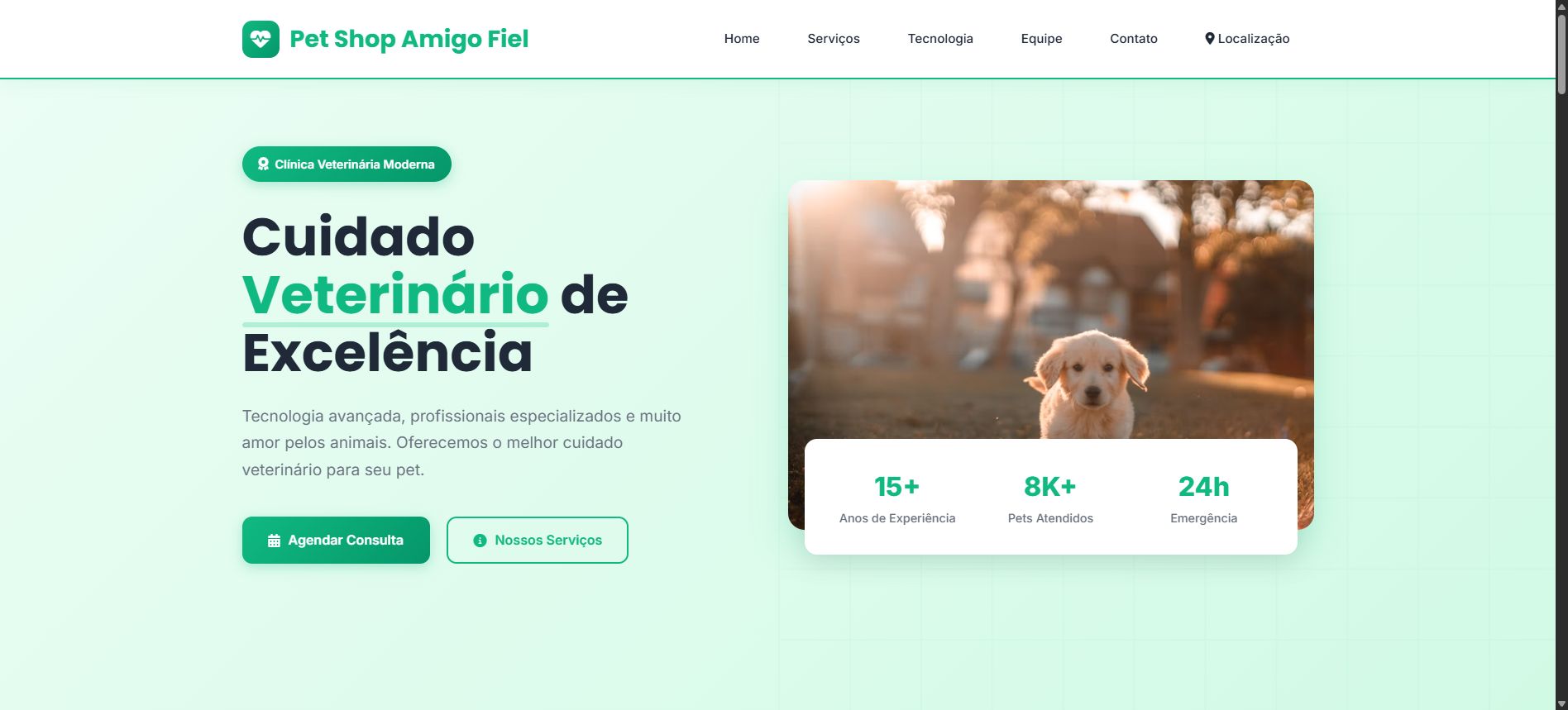 Preview do template Clínica Veterinária